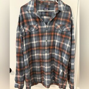 Patagonia Men's Casual Plaid Shirt - Blue and Orange